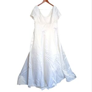 90s Vintage Barbra Allin White Satin Cap Sleeve A-Line Wedding Dress Size 20